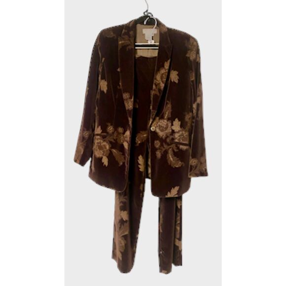 Bill Burns Signature Pants - Bill Burns Signature Brown Velveteen 2-Piece Pantsuit w/Floral Design Sz. 10/12